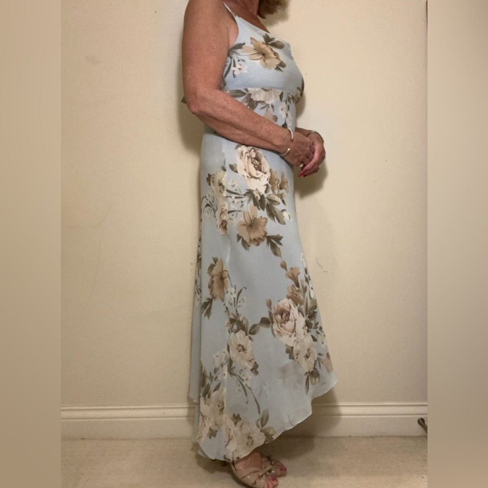 Silk Chiffon Floral Blue Maxi Dress